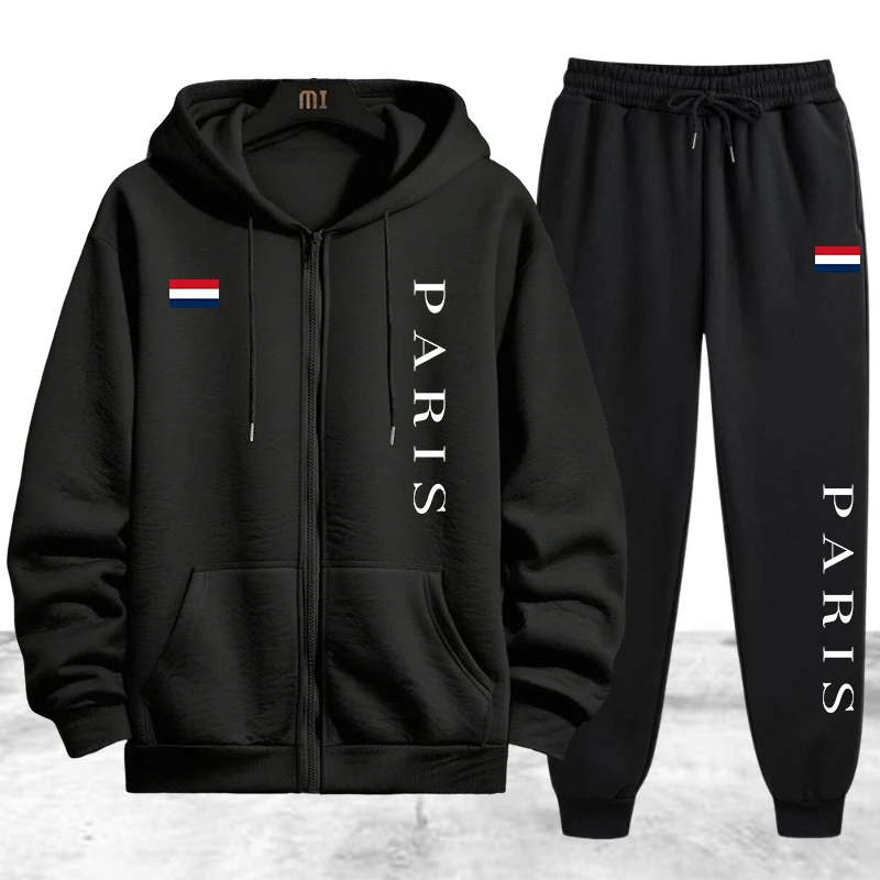 Winter Clothing Pants - Paris Printing Men's Tracksuit Casual Zip