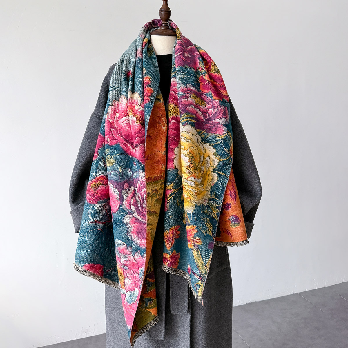Cashmere Scarf Wrap - Warm Cashmere Scarf Women Shawl Floral
