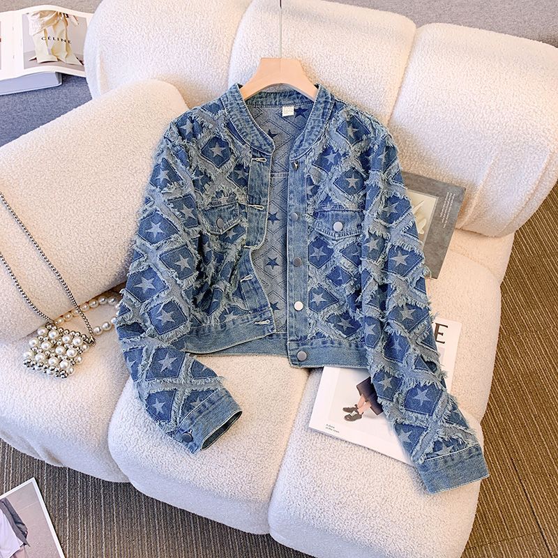 Winter Clothing Online - Coat Women Denim Coats Round Neck