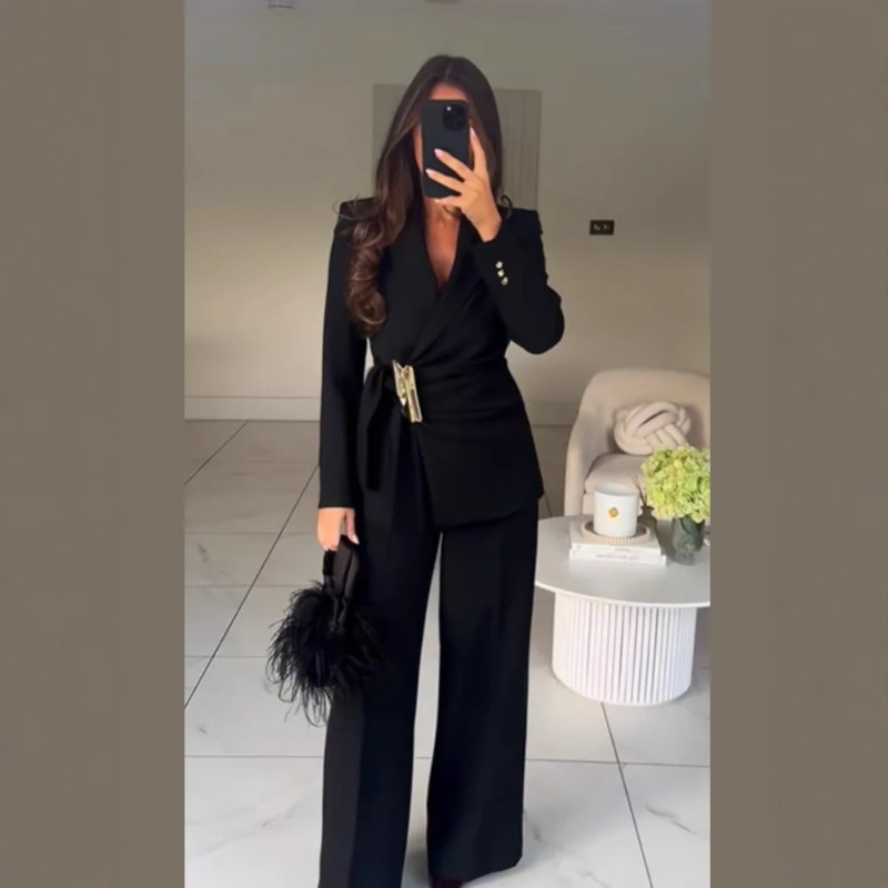 Winter Clothing Online - Women's Suit Pants Two-Piece Set Buckle