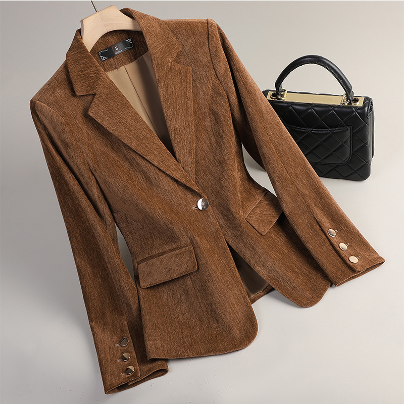 Winter Clothing Online - Yellow Gold Velvet Blazer Women Autumn
