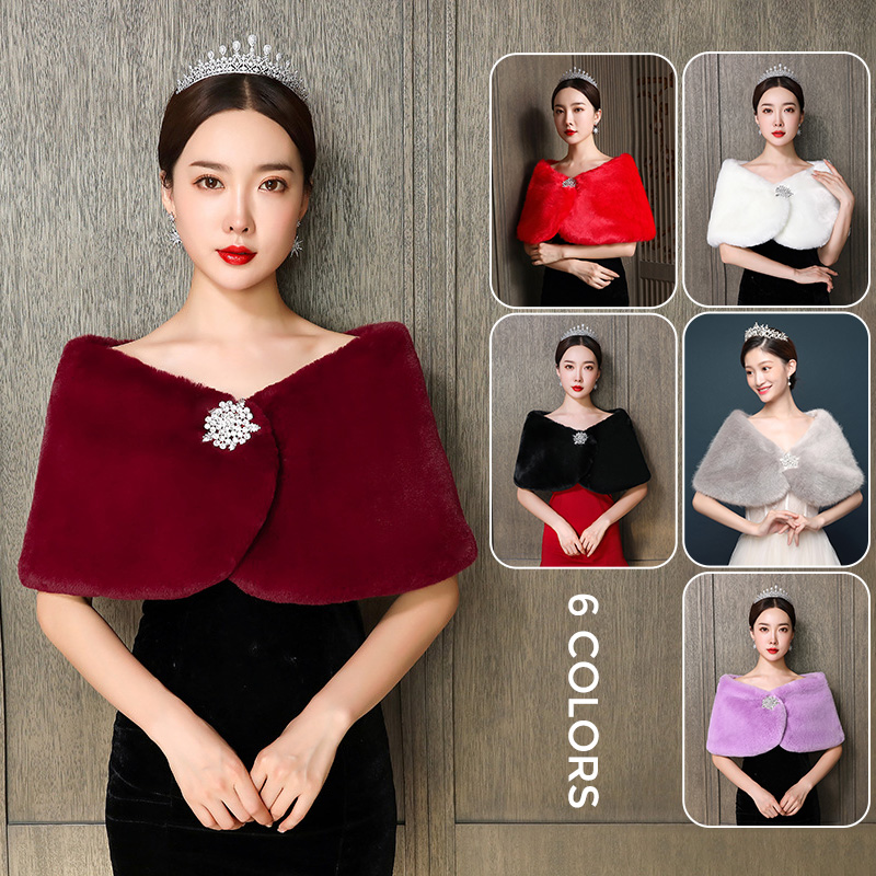 Winter Clothing Online - Women Bridal Shawl Wedding Cape Faux