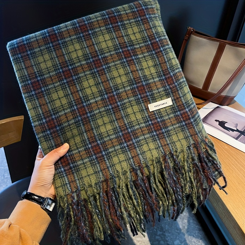 Vintage Green Plaid Tassel Sca - Cashmere Scarf Wrap review and price