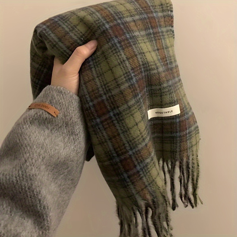 Vintage Green Plaid Tassel Sca - Cashmere Scarf Wrap review and price