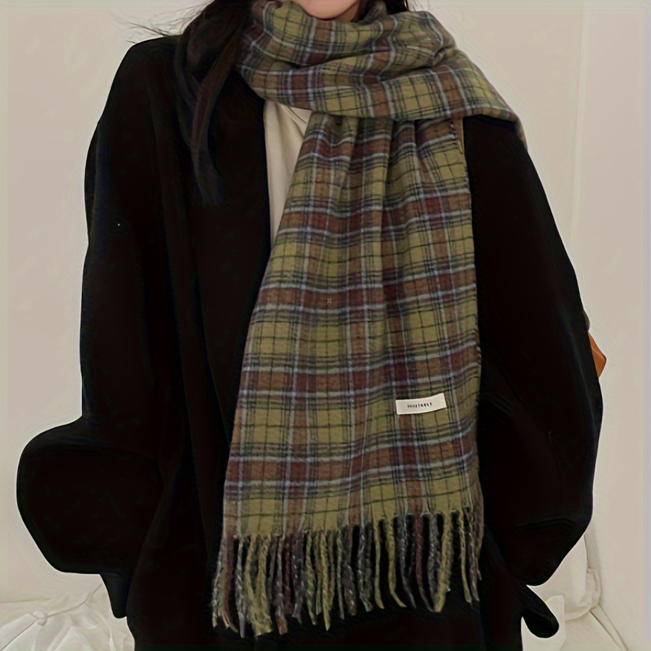 Vintage Green Plaid Tassel Sca - Cashmere Scarf Wrap review and price