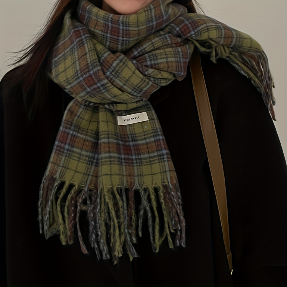 Vintage Green Plaid Tassel Sca - Cashmere Scarf Wrap review and price