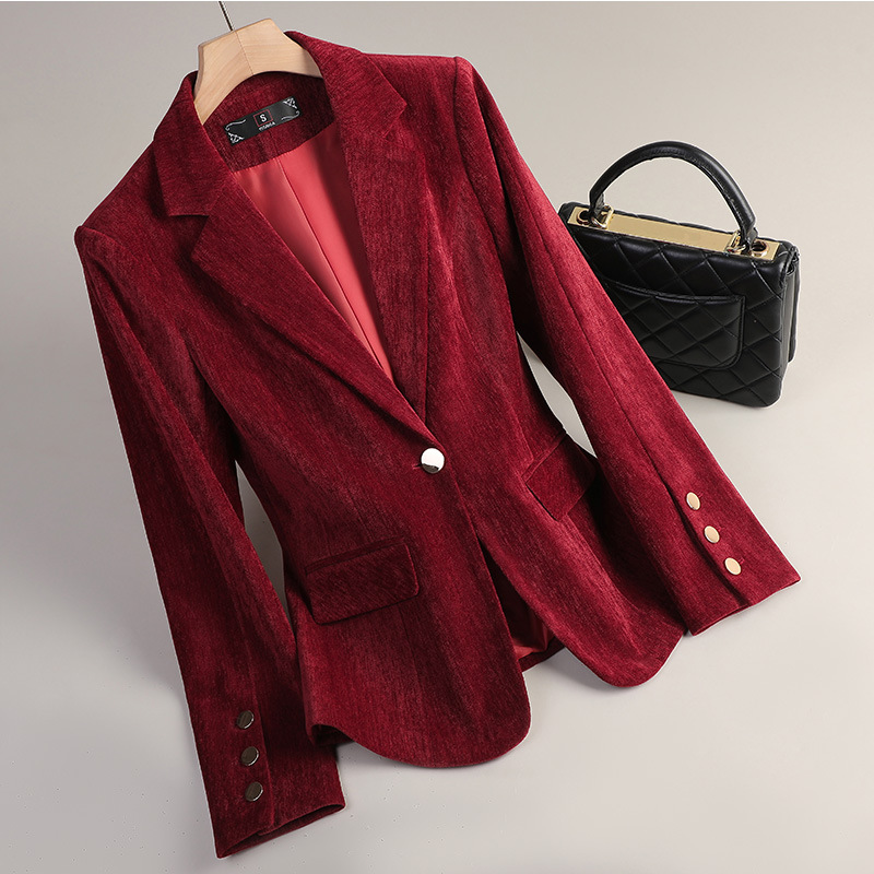 Yellow Gold Velvet Blazer Wome - Winter Clothing Online review and price